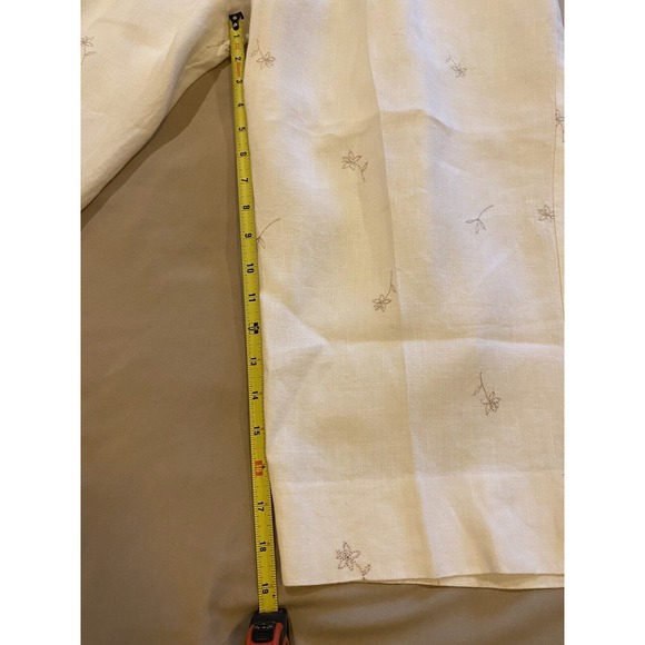 Maggie McNaughton Linen Embroidered, Crop Pants Sz 1X Beige, 1/2 Elastic Waist - Picture 5 of 8